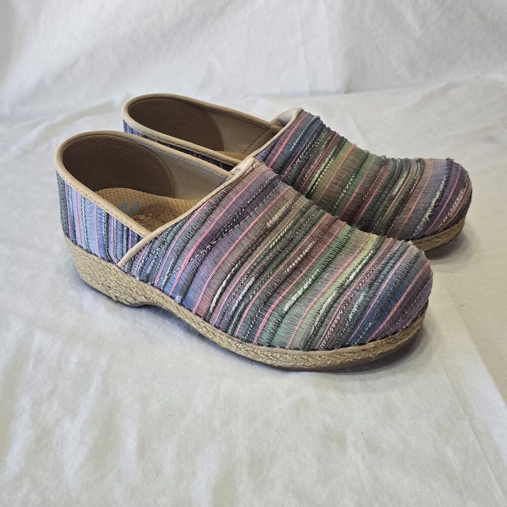 Dansko Jute Pro Artisan Clogs Loafers Blue Colorful Weave Women's Size 8.5 EU 39